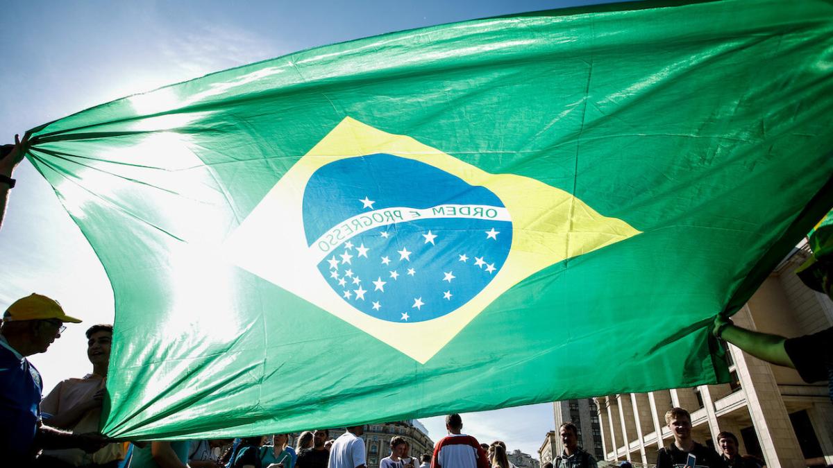 Brazil flag flying in the street
